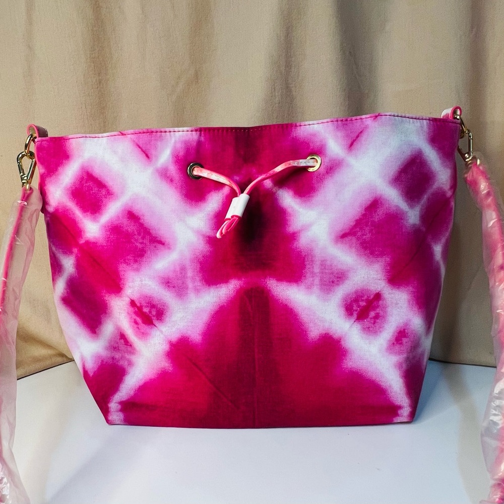 Estee Lauder Pink and White Bucket Bag / Tie-Dye
